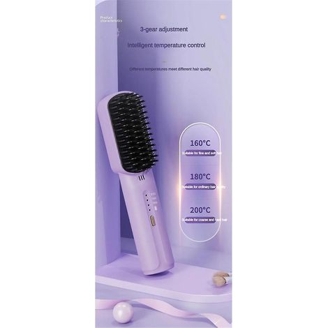 Mini lisseur à cheveux 2500 mAh sans fil avec peigne chauffant et brosse lissante - Appareils de coiffure H (1/5)