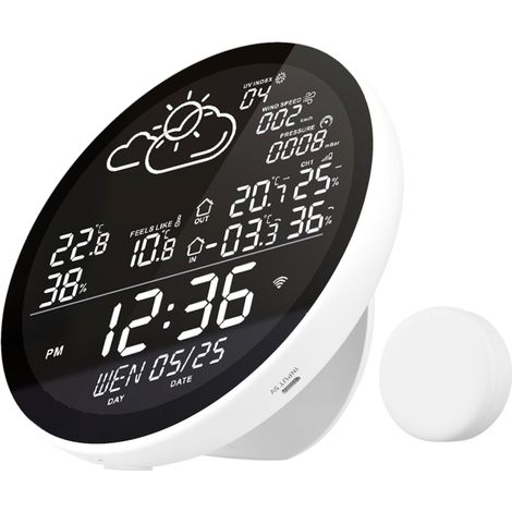 Station météo intelligente Tuya WiFi – horloge, thermomètre et hygromètre intérieur/extérieur, grand écran couleur (1/5)