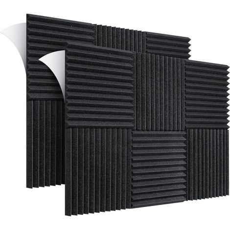 Panneaux de 30 x 30 x 2,5 cm Mousse Acoustique, Lot de 12 Panneaux Acoustique Ignifuges Autocollante, Mousse Anti Bruit, pour Podcasting, Studio d'enregistrement, Bureaux