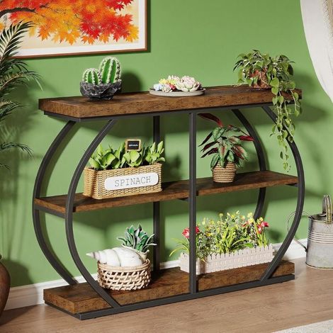 Table console d'entrée à 3 niveaux de 105 cm avec étagère de rangement, style moderne et épuré, idéale pour un salon ou un séjour. (1/5)