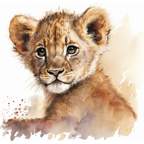 Tableau sur toile lionceau enfant 30x30 cm - Impression sur Toile Murale Décorative - Image imprimée en HD sur Toile - Toile sur Châssis en Bois FSC - Fabriqué en France (1/4)