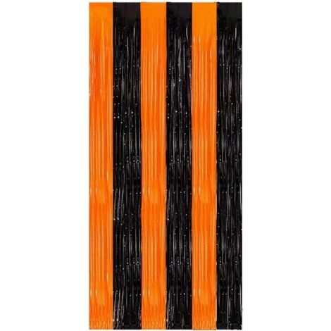 Rideaux à pompons noirs et orange, 1 x 2, lot de 2, rideaux de fond d'Halloween, accessoires photo, (1/5)