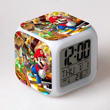 Réveil numérique pour enfants, motif Mario, lumières LED 7 couleurs, thermomètre, veilleuse, cadeau pour garçons et filles A93-209 HTNL1072 (1/5)