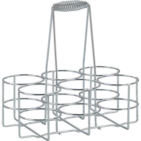 set di cestelli portabottiglie in metallo cromato, 22,5 x 15 x 27 cm, diametro dell'anello interno 6,8 x altezza 9 cm, può contenere 6 bottiglie di birra. (1/5)