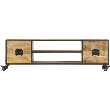 Meuble TV, Étagère TV, Meuble de Salon, 130x30x39 cm Bois massif de manguier OIB4665E (1/5)