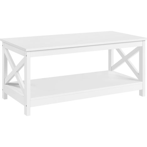 Homevive Mesa de Centro con Revistero Mesa de Café de Madera Lacada 100x50x45cm Mesa Baja con Estante para Salon Blanca