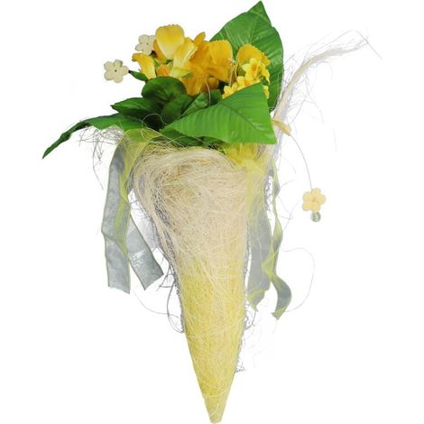 Blumen im Kokon aus Sisal, Osterdekoration zum Aufhängen, gelb