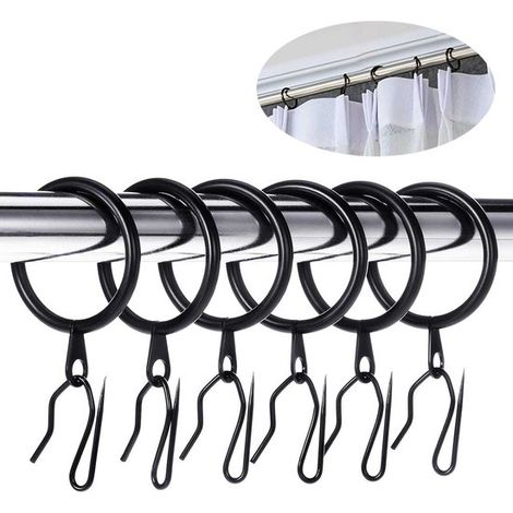 30er-Packung schwarze 37-mm-Metallgardinenringe mit Haken und Clips (1/5)