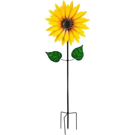 1 Moulin à vent, Tournesol, Métal, Double couche, Jaune, 75 cm, Jardin, Cour, Pelouse (1/5)