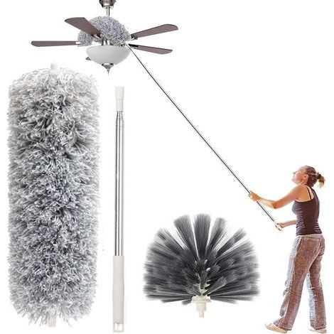 Teleskopischer Mikrofaser-Wischmopp für Spinnweben – Hochdachbürste – Kratzfest – Waschbar, faltbar – 250 cm – Haushaltsreinigungswerkzeug – Dunkelgrau