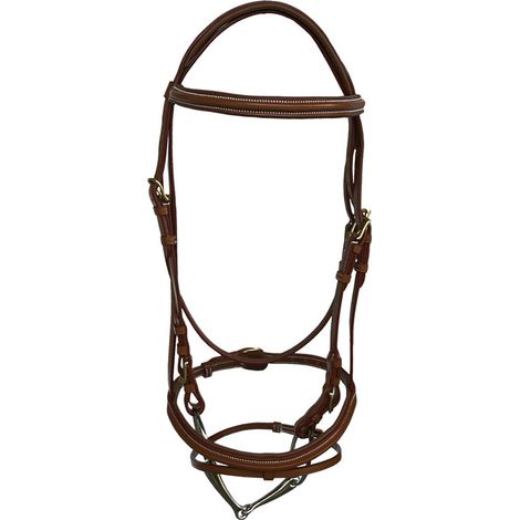 Testiera inglese in cuoio con frontino bombè quadrato imbottito e fibbie tonde in acciaio inox: Pony, Nero (10)