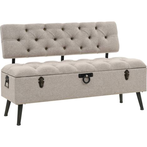 Sitzbank mit Stauraum und Rückenlehne 110cm Creme Stoff (1/5)