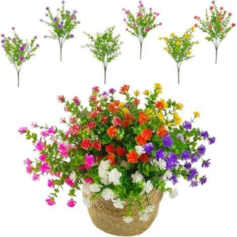 12 Bouquets Fleurs Artificielles Exterieur, Fleurs Exterieur Verdure, Plantes en Plastique UV Résistant, Paquets Fleurs Artificielles Extérieur pour décoration de la Maison (1/5)