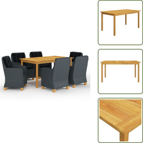 Ensemble à manger de jardin 7 pcs Gris foncé - Salon De Jardin - Mobilier De Jardin - Table De Jardin - Chaises De Jardin - Acacia (1/5)