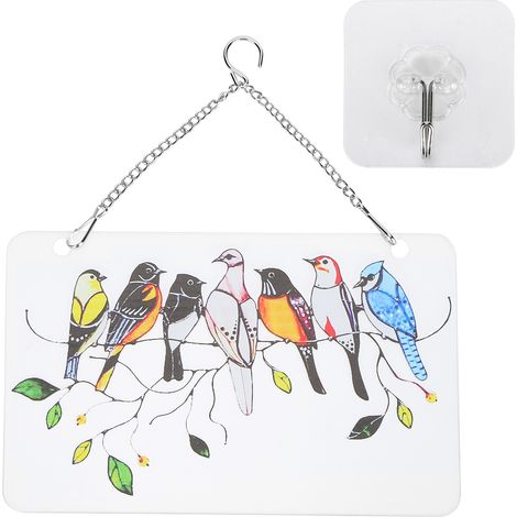 Birds On A Wire Ornament Glass Window Panel Suncatcher Hangings with Chain Gift for Bird LoversRectangular Plate 20x12.5cm (1/5)
