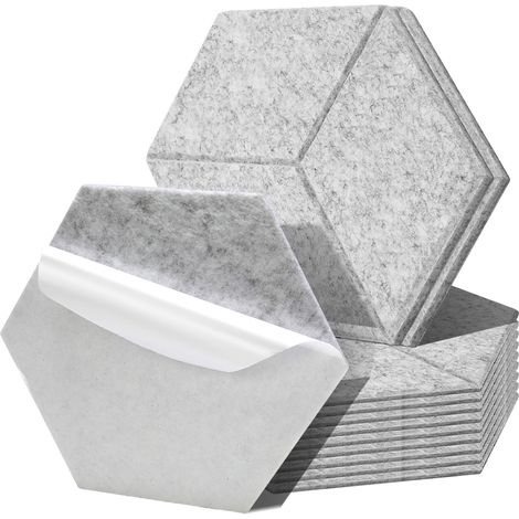 Randaco 12 unidades Paneles acústicos Hexagonal Poliéster de alta densidad autoadhesivo Gris claro (1/5)