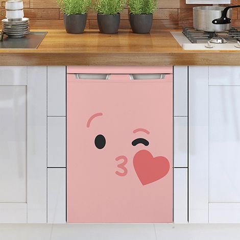 Sticker réfrigérateur et lave vaisselle, smiley rose bisou coeur amour déco, 75 cm X 49 cm (1/3)