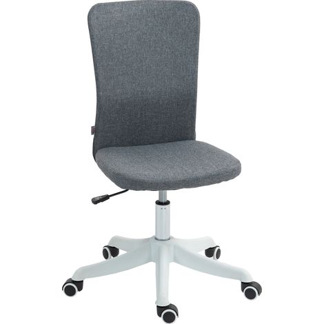 Chaise de bureau à roulettes, hauteur réglable, revêtement en lin synthétique, pour bureau ou espace de travail, 53 x 43 x 85-93 cm, grise (1/5)
