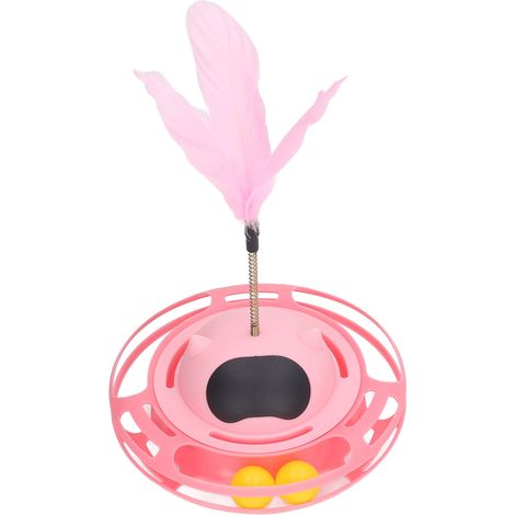 Plateau tournant pour chat, rotation à 360°, jouet interactif et amusant avec plume, rose, idéal pour divertir votre chat. (1/5)
