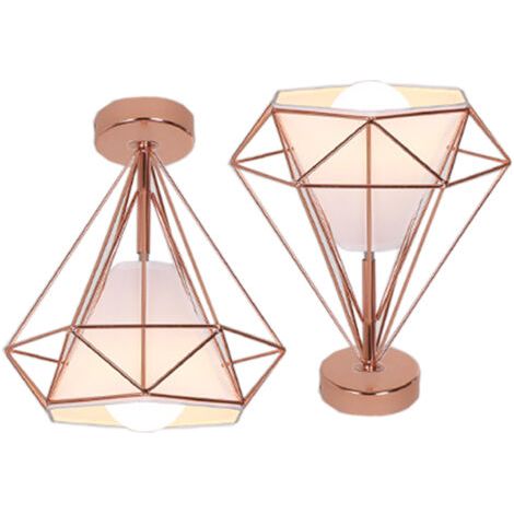 royaluxe- 2X Lampe À Suspension Rétro Vintage En Forme De Diamant 25CM (Or Rose) Plafonnier Industriel En Métal Et Fer E27 Pour Restaurant Et Café (1/5)