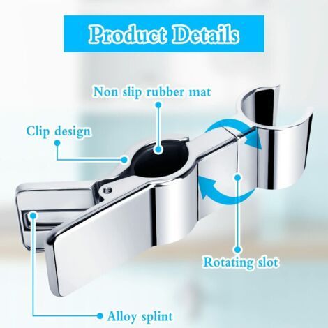 Nazalus-Vente chaude-Support de Douche Support de Douchette en Métal 2 Pcs Support de Pommeau de Douche Réglable Sans Perçage, Support de Douchette Rotatif à 45°pour Barre de Douche Douche à Main (Arg (1/5)