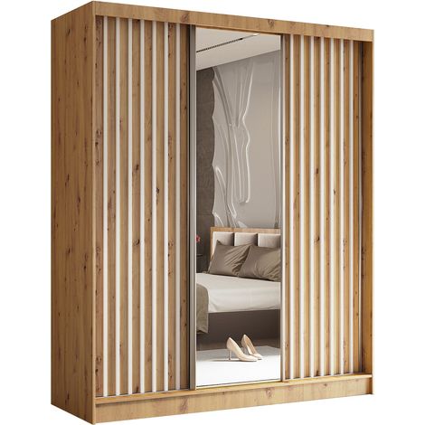 AX LIVING Cabinio Schwebetürenschrank 180 Eiche Artisan weiß Lamellen