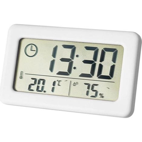 Thermomètre Hygromètre Électronique, Petite Horloge avec Température Humidité ℃/℉ Interrupteur 12/24 Heures Batterie Mince pour Chambre à Coucher Accueil (1/5)