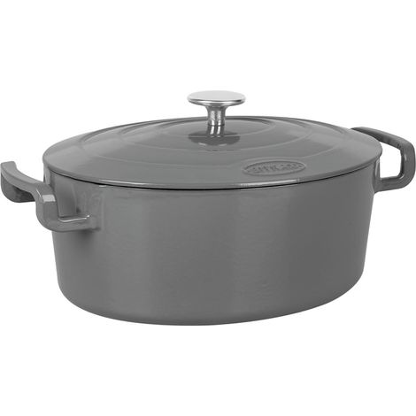 Sitram 715407 - Casseruola ovale in ghisa smaltata, 6,5 litri, 6,5 litri, colore: grigio interno bianco, tutte le fonti di calore inclusa induzione, ideale per pasti 5-7 commensali (1/3)