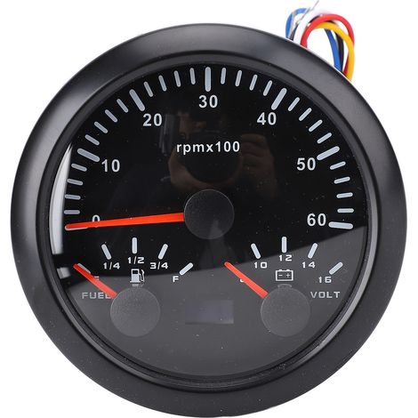 Tachimetro 3 in 1 da 85 mm CC 9-32 V 6000 giri/min 8-16 V Indicatore di tensione E 1/4 1/2 3/4 F Livello carburante Retroilluminazione a 7 colori per auto, barca, camion, quadrante nero, ghiera CX8295 (1/5)