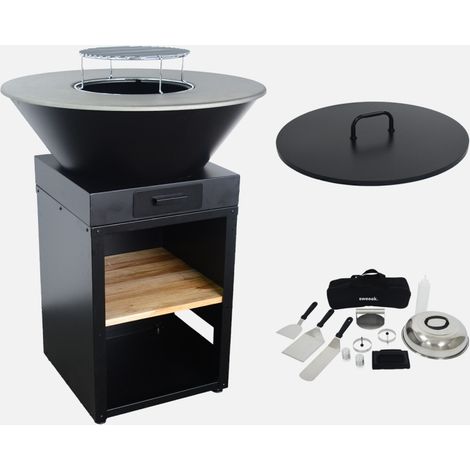 Braciere barbecue con vano portalegna, coperchio e utensili, Ø81,5cm