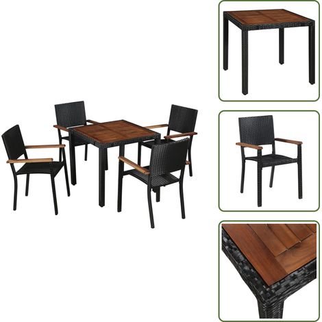 Ratán sintético - vidaXL Set comedor jardín 5 pzas ratán sintético y madera acacia negro - Madera de acacia