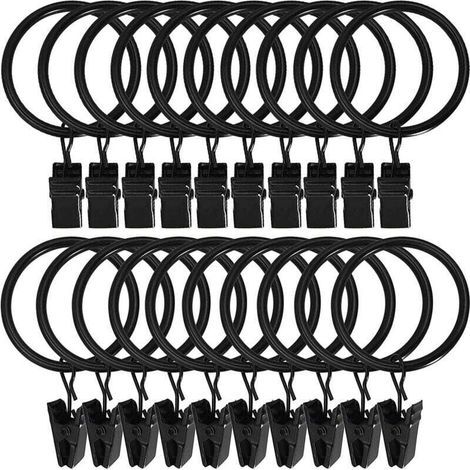 30 Stück Gardinenringe mit Metallclips, robust, rostfrei, für Gardinenstangen (1/4)