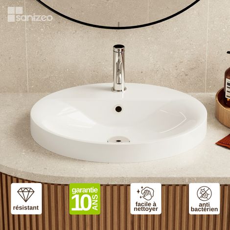 Vasque à encastrer Ovale – Blanc Brillant - L55xL45xH13 -2 cm - 75% Minéraux – Mod. LEIF LAVABERG (1/5)