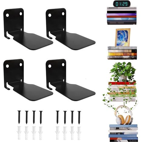 4 Stück kleine Wandregale, hängendes Wandregal aus Metall, unsichtbare schwebende Regale, Regale für Badezimmer, Schlafzimmer, Küche, Büro, 10,8 x 6 x 6,6 cm (schwarz)