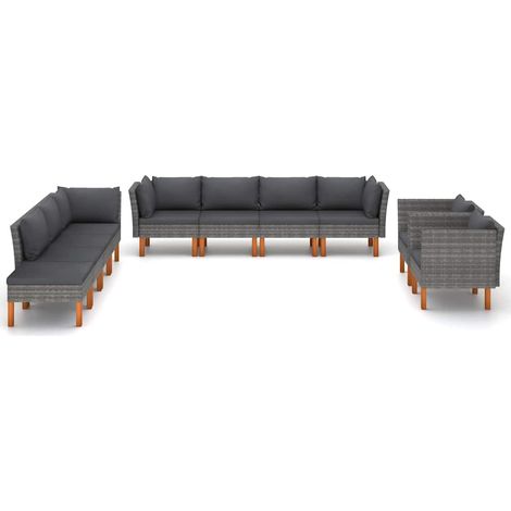Maison Exclusive - 10-tlg. Garten-Lounge-Set Poly Rattan und Euka (1/5)
