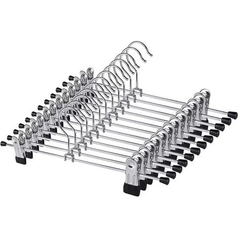 Juego de 12 perchas metálicas de 30 cm - Perchas antideslizantes de acero inoxidable con gancho giratorio de 360° - Para armario, faldas, calcetines y ropa interior