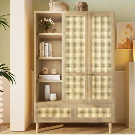 Armario ropero 120x50x180 cm de MDF roble, 2 puertas y almacenaje - CHICFURN (1/5)