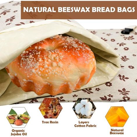 2 unidades，40×31 cm，Con cremallera y hebilla，Bolsas de pan de cera de abeja，Bolsas de almacenamiento，Bolsas para congelar，Bolsa para el almuerzo (1/4)