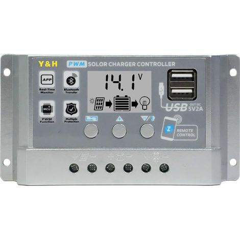 Régulateur de charge solaire, 30 A, PWM, 12 V, 24 V, panneau solaire, LCD, communication par application, double USB, démarrage de batterie 0 V, tension de charge réglable (1/5)