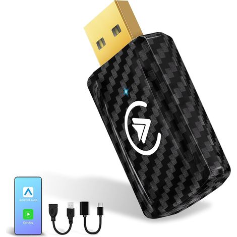 Adattatore wireless per Android Auto e Carplay, 2 in 1, converte wireless Android Auto/Carplay cablato in wireless per auto con AA e Carplay cablato, USB C/A, mini e stabile SMT-AC01 (1/5)