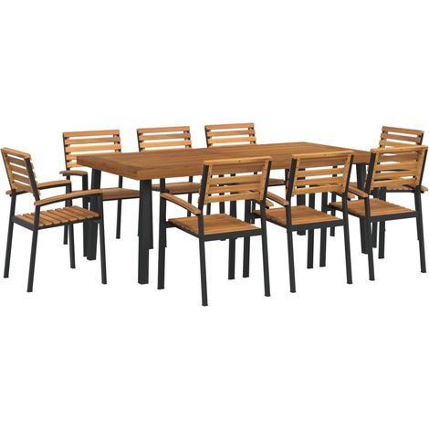 Ensemble à manger de jardin 9 pcs  Mobilier de jardin bois d'acacia solide et métal (1/5)