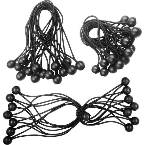 Tendeur Elastique Boule,Tendeur avec Boule,Tendeur Bache,30 Pièces Tendeur Elastique,pour Bannières,Sandow Elastique,Tendeur Bache Piscine Noir-150mm and 200mm (1/5)