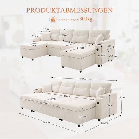 Canapé moderne 4 places en velours avec chaises longues,rangement intégré,porte-gobelets,USB et couchage escamotable,élégant pour tout salon.-Chi (1/5)