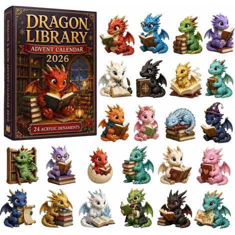 Calendrier de l'Avent Dragons, Compte à Rebours de Nol de 24 Jours de Surprises avec Mini Figurine Dragons Décorations de Nol en Acryliques 2D Pendentif pour Sapin Fenêtre Porte Voiture (1/5)