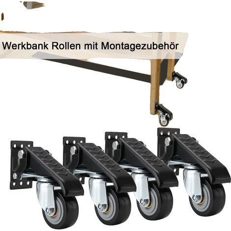Roues de banc de travail, Capacité de charge 200 kg, Rotation à 360 degrés, Plaque de montage avec 6 trous, Convient pour tables et armoires, Construction en acier durable (1/5)