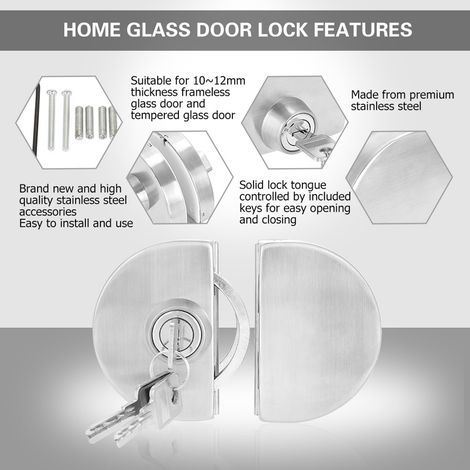 Türschloss aus Edelstahl für 10-12 mm Glas mit Schlüsseln, zum Öffnen und Schließen, für Zuhause, Hotel, Badezimmer (1/5)