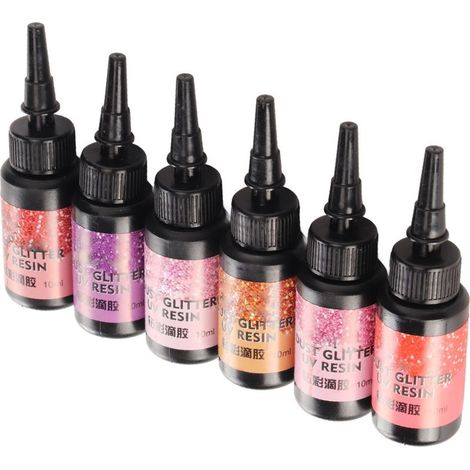 Lot de 6 tubes de colle résine UV colorée, 10 ml chacun, format stylo pour un séchage rapide, scellés sous film plastique, adaptés à la fabrication de bijoux DIY, série rouge. (1/5)