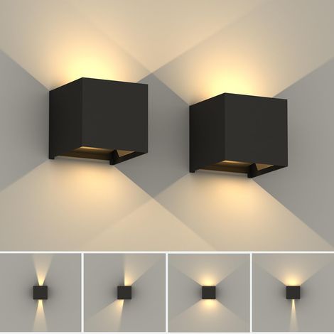 12W Applique murale exterieur led 10×10×10cm,Avec Angle de Faisceau Réglable luminaire intérieure applique Noir pour salon,jardin,porte d’entrée,Couloir 2 unité (1/5)