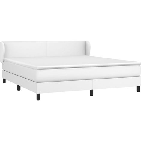 Sommier à lattes de lit avec matelas Blanc 180x200 Similicuir (1/5)