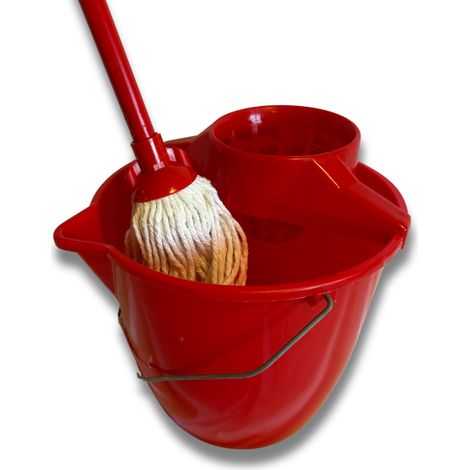 Kit complet lave sol Seau essoreur rond 12L Anse en métal et essoreur en plastique rouge Mop Vis Italienne avec Manche Métallique Plastifié de 120 cm VC6620 (1/5)